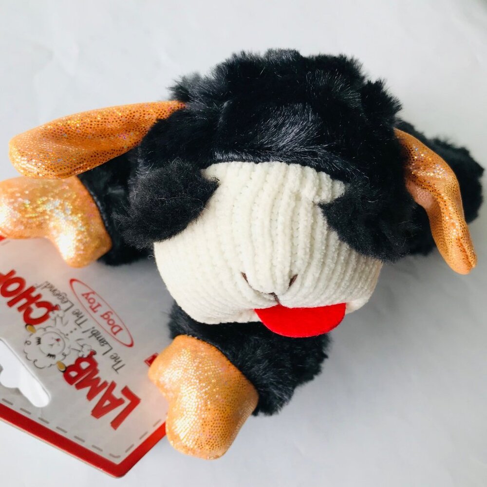 Dog Multipet  Black LAMB CHOP  w  Orange nail  DOG Toys  Squeak  Size : 8 "x 4" - Picture 2 of 3